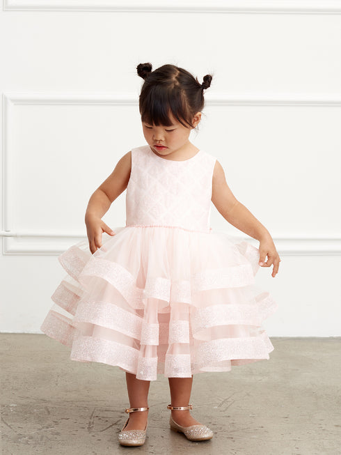 Girls Blush Glitter Horse Hair Ruffles Flower Girl Dress 2-12 SophiasStyle.com 2