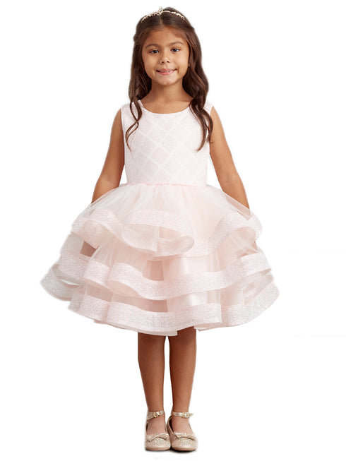 Girls Blush Glitter Horse Hair Ruffles Flower Girl Dress 2-12 SophiasStyle.com 1