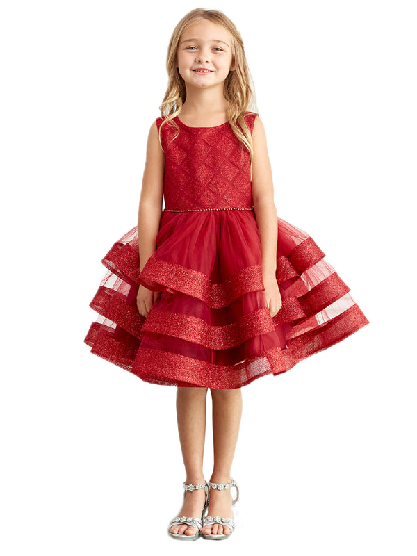 Girls Burgundy Glitter Horse Hair Ruffles Flower Girl Dress 2-12 SophiasStyle.com 1