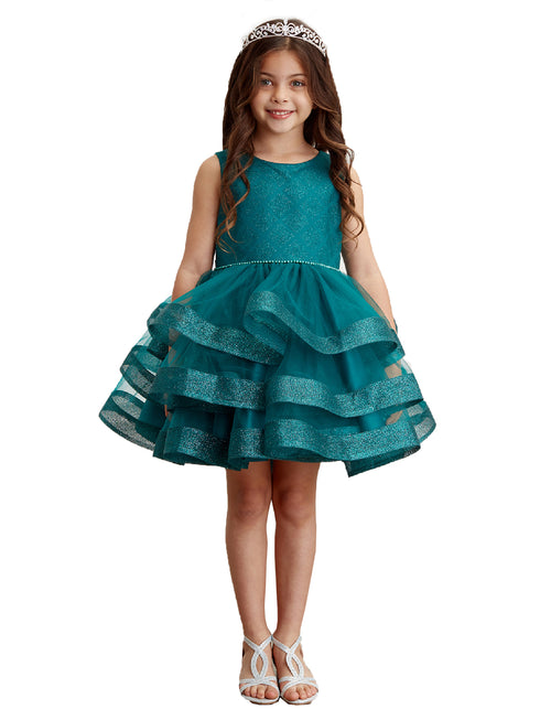 Girls Emerald Green Glitter Horse Hair Ruffles Flower Girl Dress 2-12 SophiasStyle.com