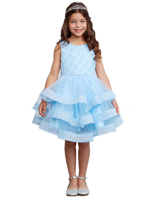 Girls Sky Blue Glitter Horse Hair Ruffles Flower Girl Dress 2-12 SophiasStyle.com 1