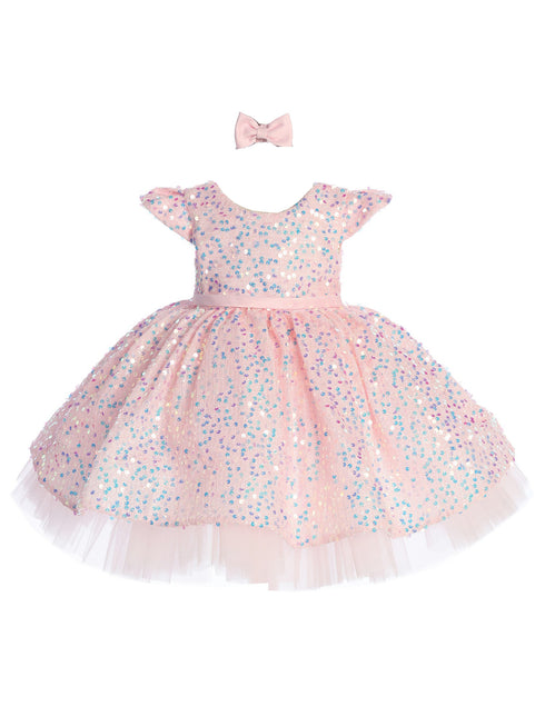 Baby Girls Pink Soft Sequin Adorned Flower Girl Dress 6-24M - SophiasStyle.com