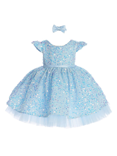 Baby Girls Sky Blue Soft Sequin Adorned Flower Girl Dress 6-24M - SophiasStyle.com