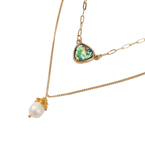 two-layer-necklace-with-abalone-pendant-and-pearl-pendant-Sophia's Style-4
