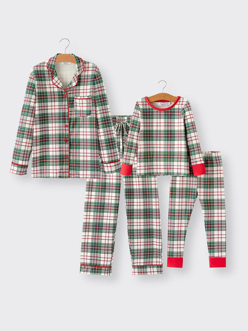 mommy-me-christmas-plaid-girls-pajamas-set-with-long-sleeves-and-red-cuffs - Sophia's StylePajamas-1