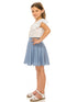 Just Kids Girls Ruffle Off Shoulder Top Denim Skirt 2 Piece Outfit with Necklace, Sizes 4-14 - SophiasStyle.com
