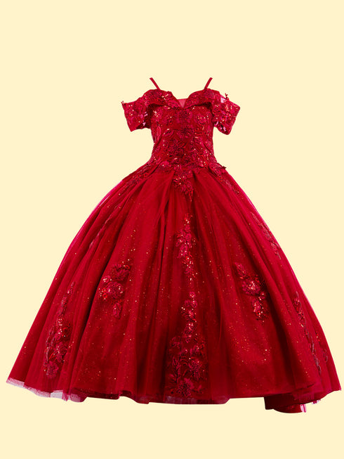 Girls Bliss Multi Color Sweetheart Sequin Glitter Lace Train Ball Gown 2-16 - SophiasStyle.com