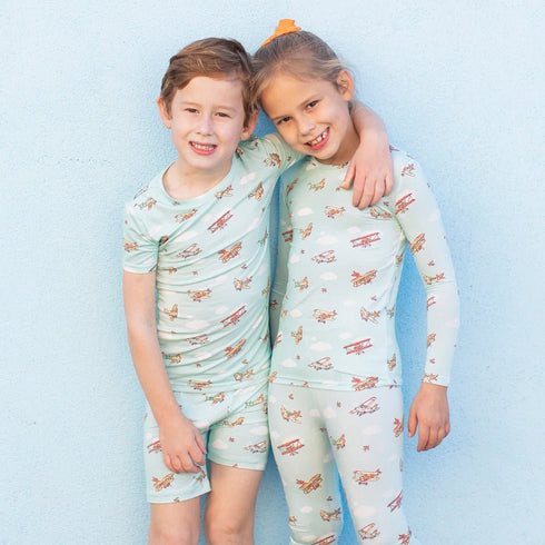 vintage-airplanes-bamboo-kids-pajama-short-set-bellabu-bear - Sophia's Style -4