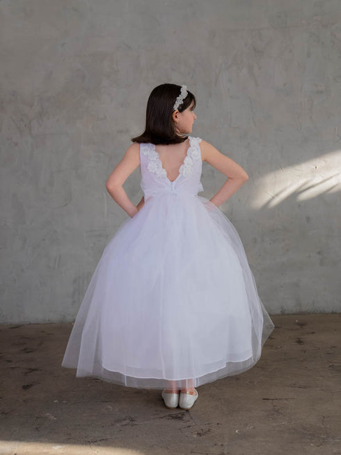 Girls Multi Color A-Line Flowered Waist Tulle Flower Girl Dress 2-16