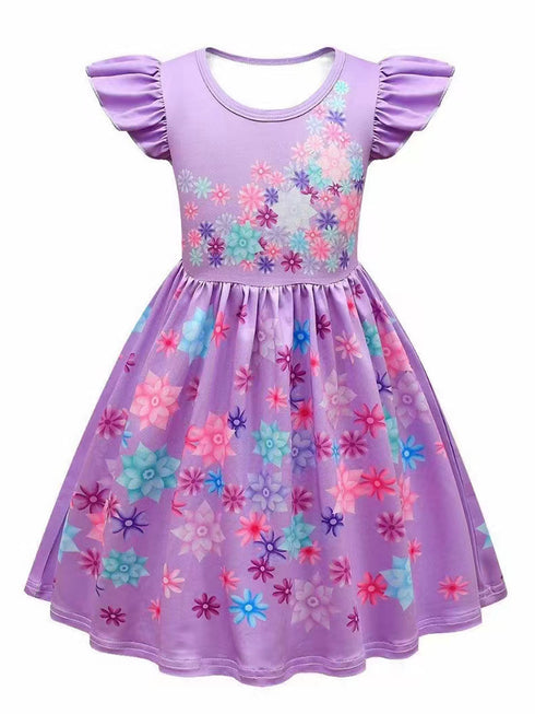 Wenchoice Girls Lavender Floral Print Wing Sleeve Halloween Dress 2-9 SophiasStyle.com
