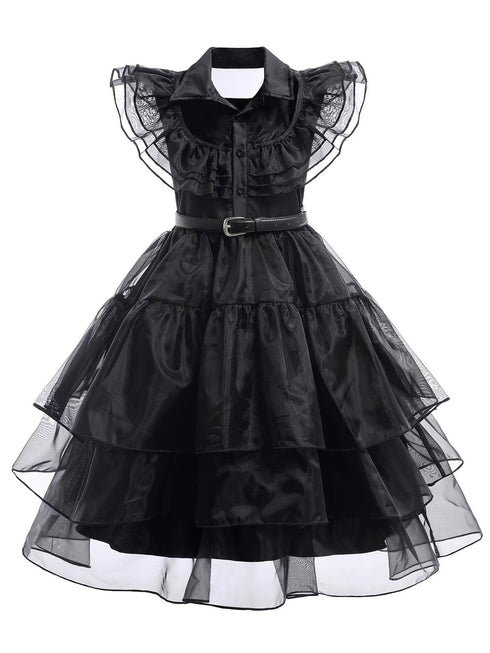Wenchoice Girls Black Tiered Multi Layer Ruffled Belted Party Halloween Dress 3-10 SophiasStyle.com