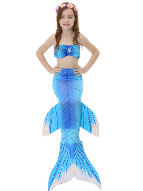 Girls Blue Stripe Fish Tail 3 Piece Swimsuit 2-9 - SophiasStyle.com