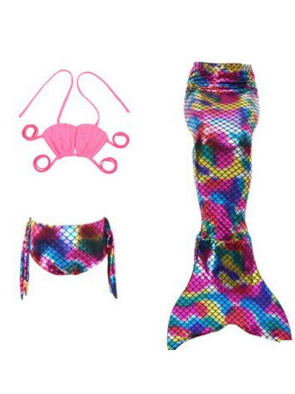 Girls Rainbow Scales Mermaid Tail 3 Piece Swimsuit 2-9 - SophiasStyle.com