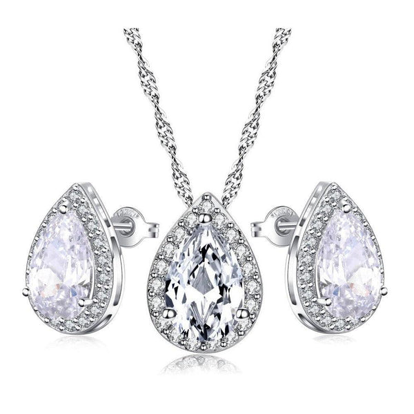 teardrop-crystal-necklace-and-teardrop-crystal-earring-set-Sophia's StyleJewelry Sets-1