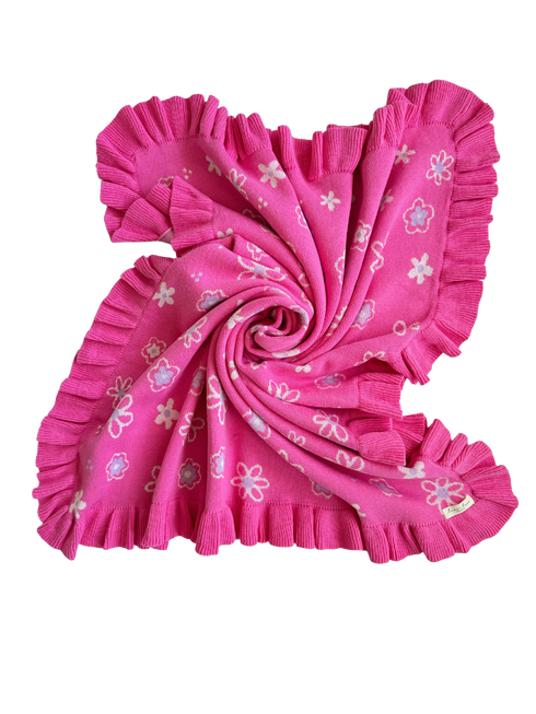 Wildflower Dreams Ruffle Baby Blanket - Peony Pink