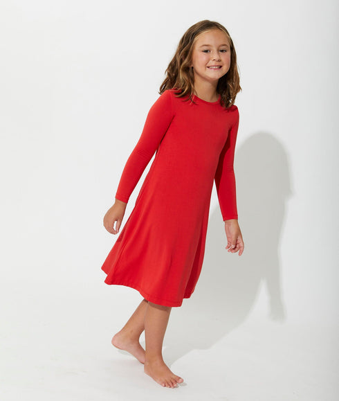 winterberry-red-bamboo-girls-long-sleeve-dress-bellabu-bear - Sophia's Style -4