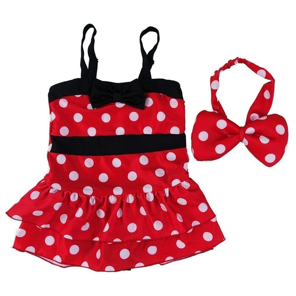 Little Girls Red Black Polka Dot Mickey Headband Swimsuit 2T-7 - SophiasStyle.com