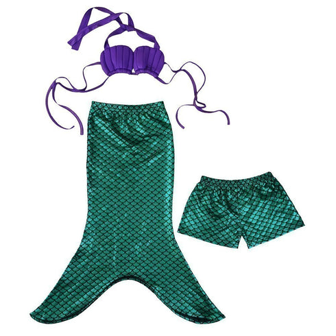 Little Girls Green Mermaid Tail Top Shorts 3 Pc Swim Set 2T-7 - SophiasStyle.com