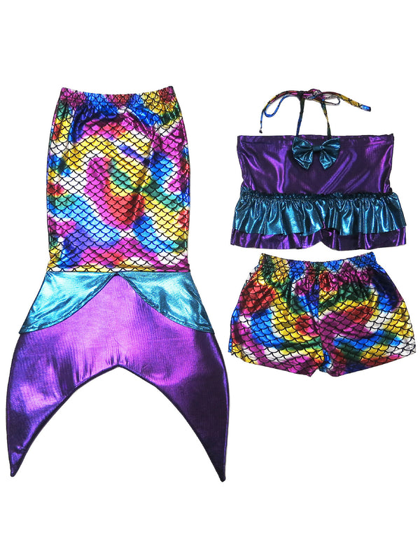 Girls Rainbow Mermaid Tail Top Shorts 3 Pcs Swimming Set 9M-8 - SophiasStyle.com