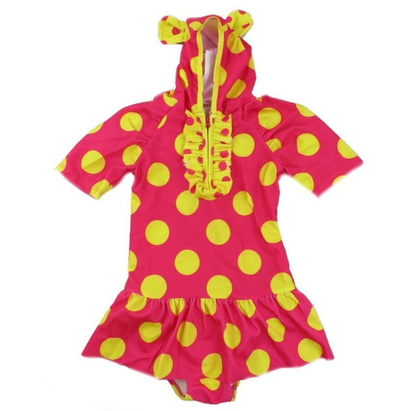 Little Girls Red Yellow Polka Dot Print Sleeve Cap Swimsuit 2T-7 - SophiasStyle.com