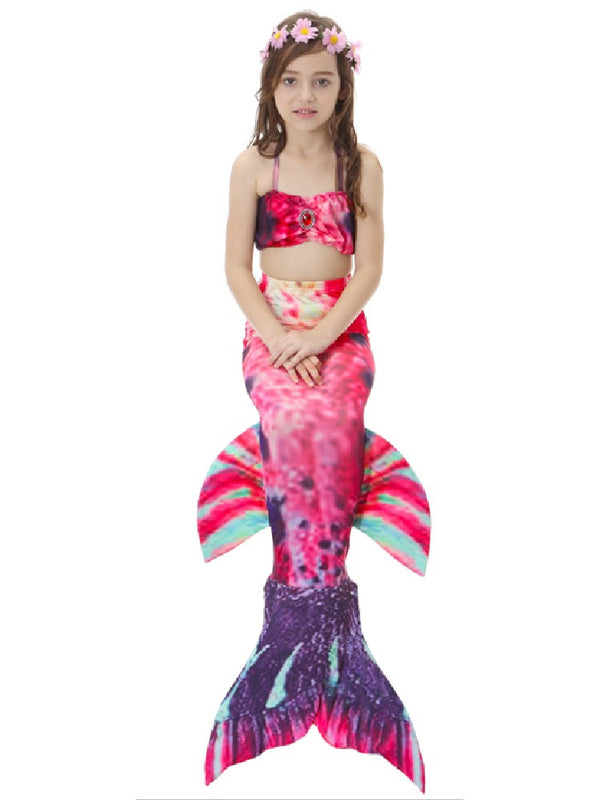 Girls Red Green Fish Tail 3 Pieces Swimsuit Set 2-9 - SophiasStyle.com