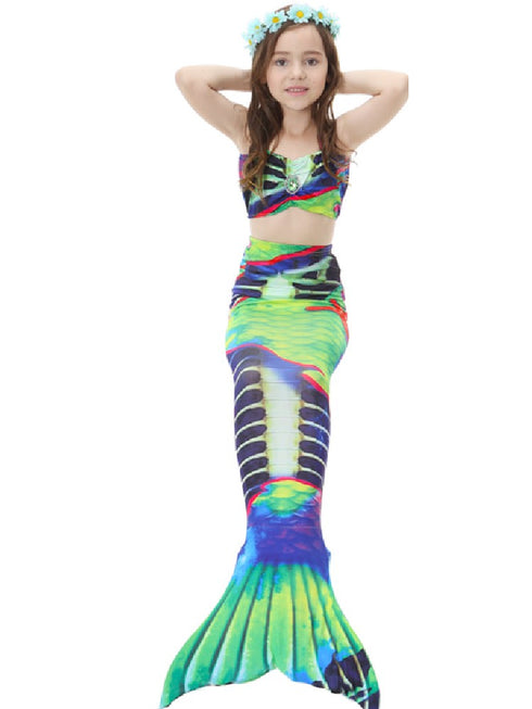 Girls Green Blue Mermaid Tail 3 Pieces Swimsuit Set 2-9 - SophiasStyle.com