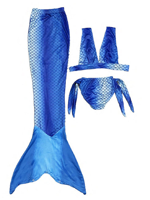 Girls Blue Scales Mermaid Tail 3 Pieces Swimsuit Set 2-9 - SophiasStyle.com