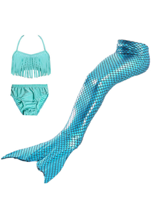 Girls Turquoise Scales Mermaid Tail 3 Pieces Swimsuit Set 2-9 - SophiasStyle.com