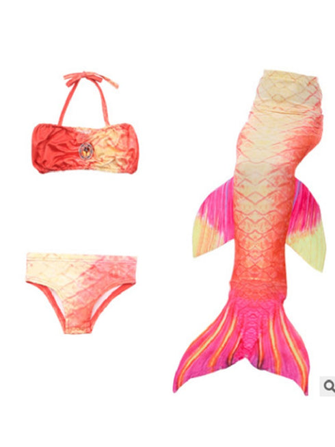 Girls Red Yellow Fuchsia Fish Tail 3 Pieces Swimsuit Set 2-9 - SophiasStyle.com