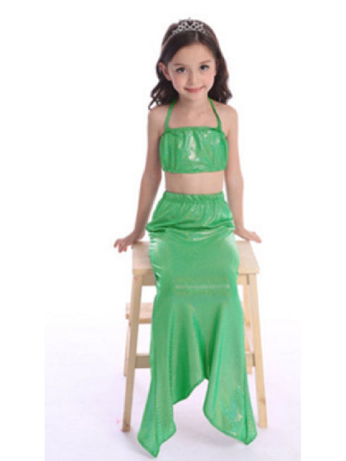 Girls Green Shinny Mermaid Tail 3 Pieces Swimsuit Set 2-9 - SophiasStyle.com