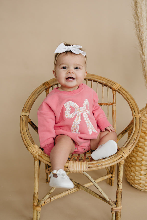 applique-floral-bow-sweatshirt-romper Little Joy Co - Sophia's Style-1
