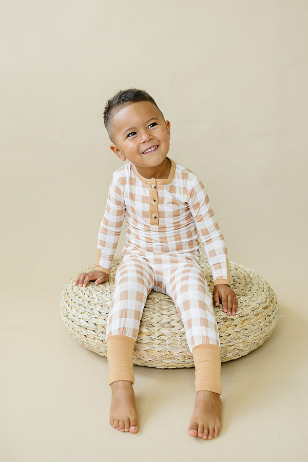 golden-gingham-2pc-henley-bamboo-pajamas Little Joy Co - Sophia's Style-1