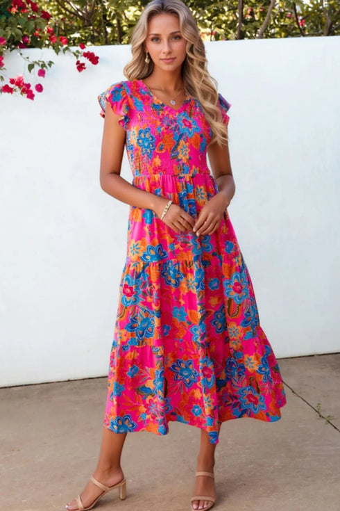 boho-floral-v-neck-ruffle-tiered-dress OhSoStyled at Sophia's Style-2