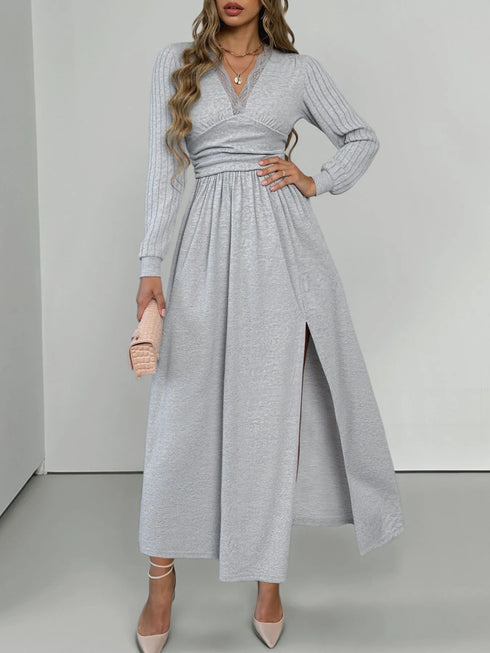 lace-detail-v-neck-maxi-dress-with-side-slit-OhSoStyled-Sophia's-Style-2