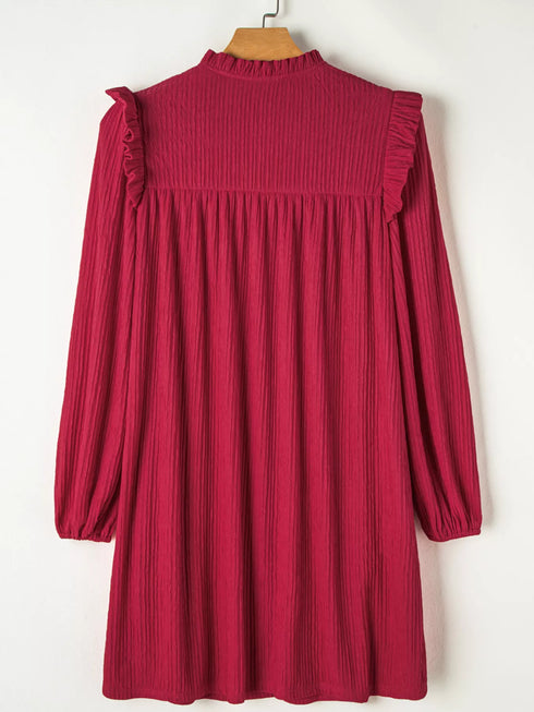 textured-ruffled-trim-loose-fit-mini-dress-OhSoStyled-Sophia's-Style-8