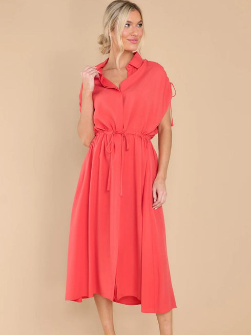 drawstring-collared-neck-short-sleeve-midi-dress OhSoStyled - Sophia's Style-5