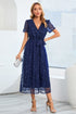 sequin-leaf-embroidery-tie-front-short-sleeve-dress Sophia's Trends - Sophia's Style-Dark Blue-S