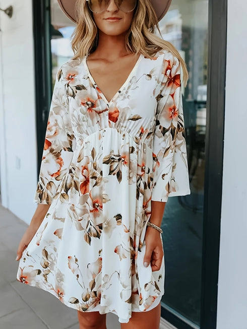 floral-v-neck-three-quarter-sleeve-mini-dress OhSoStyled - Sophia's Style-3
