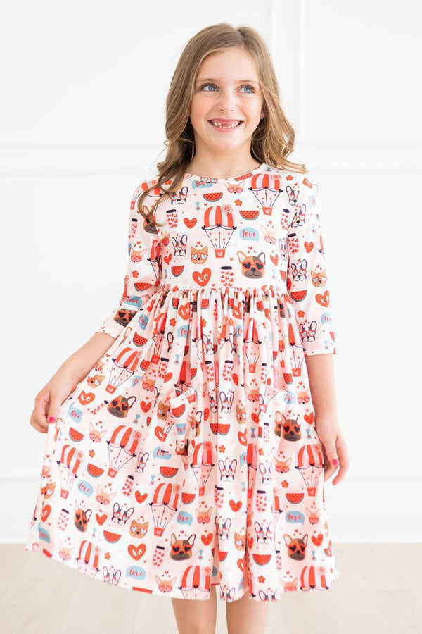 puppy-love-3-4-sleeve-pocket-twirl-dress Mila &  Rose - Sophia's Style-Puppy Love 3/4 Sleeve Pocket Twirl Dress-6-12M--1