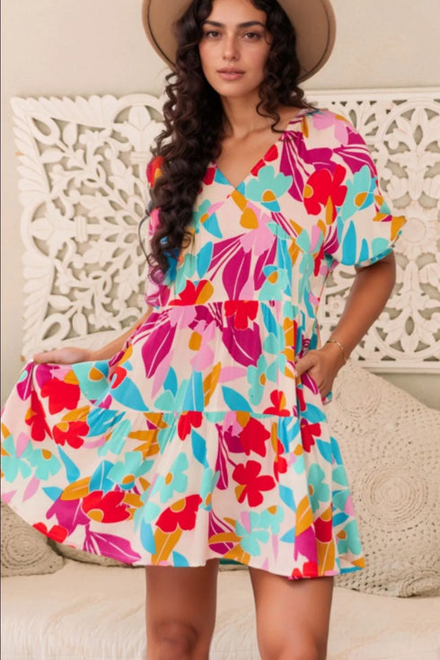 floral-bubble-sleeve-v-neck-tiered-ruffle-babydoll-dress OhSoStyled at Sophia's Style-2