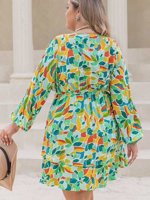 plus-size-printed-surplice-long-sleeve-mini-dress OhSoStyled - Sophia's Style-2
