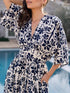 slit-printed-v-neck-half-sleeve-dress OhSoStyled - Sophia's Style in Dark Blue-1