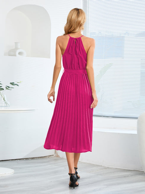 pleated-spaghetti-strap-tie-waist-midi-dress Sophia's Trends - Sophia's Style--