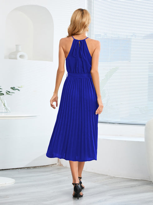 pleated-spaghetti-strap-tie-waist-midi-dress Sophia's Trends - Sophia's Style-Dark Blue-XL