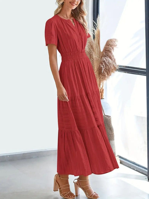 notched-short-sleeve-midi-dress-with-pockets OhSoStyled - Sophia's Style-24