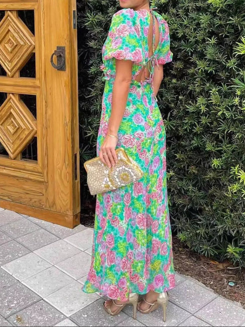 floral-print-v-neck-puff-sleeve-midi-dress-OhSoStyled-Sophia's-Style-2