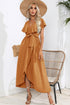ruffled-tied-v-neck-midi-dress Sophia's Trends - Sophia's Style-Caramel-XL