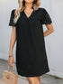 textured-v-neck-short-sleeve-mini-dress OhSoStyled - Sophia's Style in Black-2