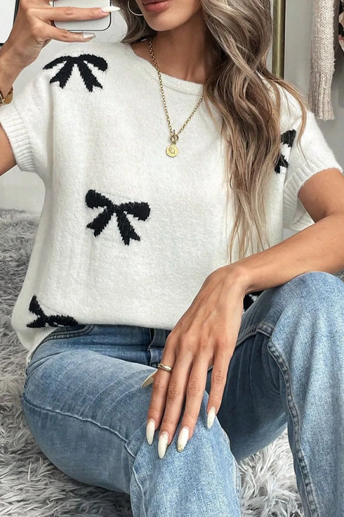 bow-pattern-knit-short-sleeve-sweater-Sophia's Style-4
