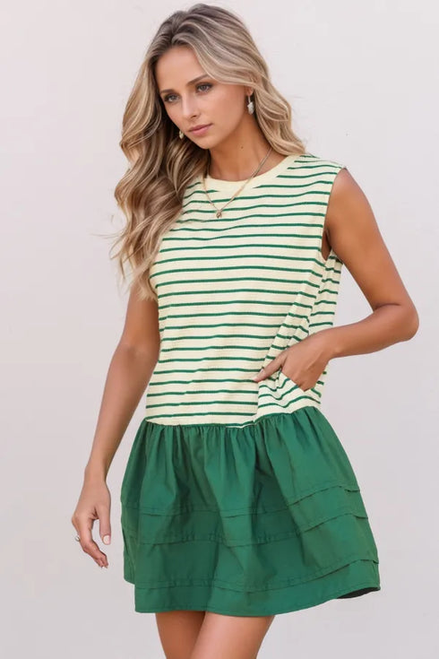 stripe-woven-sleeveless-mini-dress OhSoStyled - Sophia's Style in Dark Green-1
